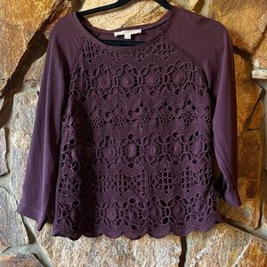 LOFT Women's Purple Lace Blouse